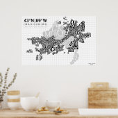 Typografische kaart van de Madison-groep - B&W Poster (Keuken)