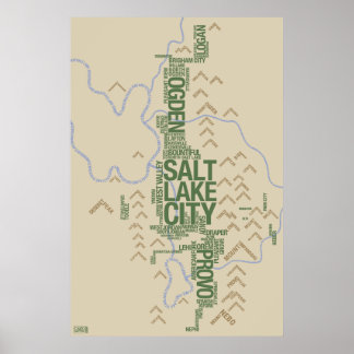 Typografische kaart van Wasatch Front (Utah) Poster