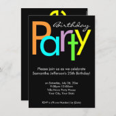 Typografische Kleuren Uitnodiging Verjaardagsfeest (Voorkant / Achterkant)
