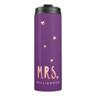 Typografische Mrs Paars & Roze Trendy Girly Hearts Thermosbeker