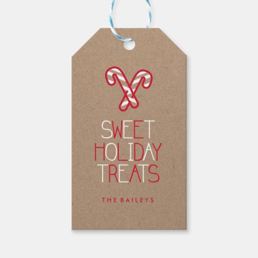 Typografische rode witte snoepriet cadeaulabel (Voorkant)