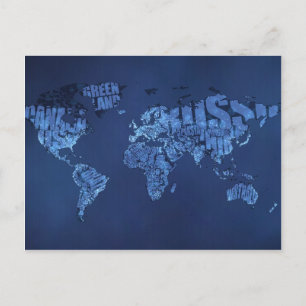 Typografische Wereldkaart (nacht) Briefkaart