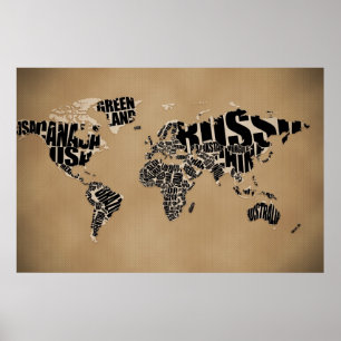 Typografische Wereldkaart Poster