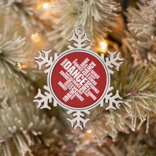 Typographic Dance (Distressed) Snowflake Pewter Ch Tin Sneeuwvlok Ornament (Boom)