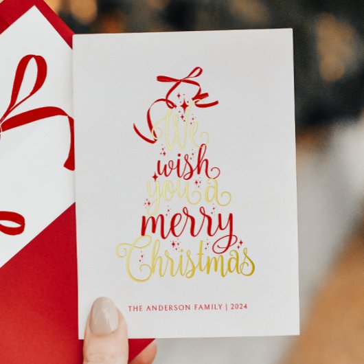 Typographie Arbre de Noël Foil Carte de vacances