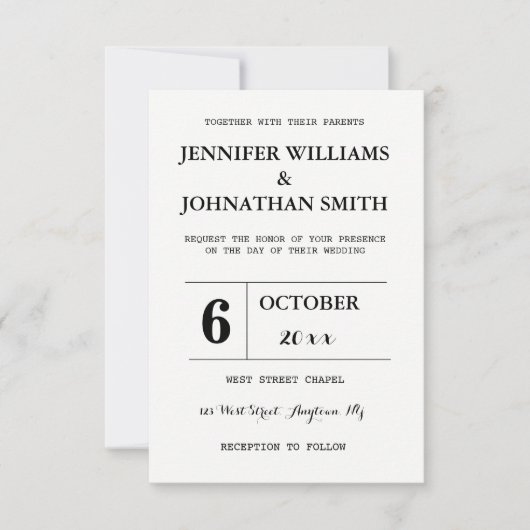 Typographie B&W Invitations de mariage (Devant)