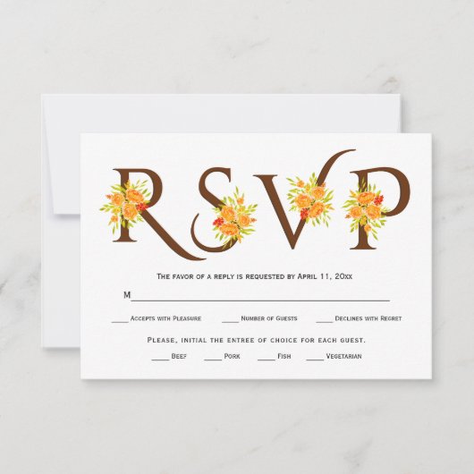Typographie Brown, carte RSVP mariage rose orange (Devant)