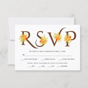 Typographie Brown, carte RSVP mariage rose orange