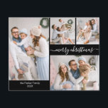 Typographie budgétaire 5 Collage photo Cartes de N<br><div class="desc">Budget, Minimaliste, Élégante Calligraphie noir et blanc Script 5 Collage photo "Joyeux Noël" Script Carte mince. Ce modèle de carte de vacances festif, simple et fantaisiste de cinq (5) photos (sur l'avant 4 photo et le dos 1 photo) présente un joli montage photo en grille et dit "Joyeux Noël"! Le...</div>