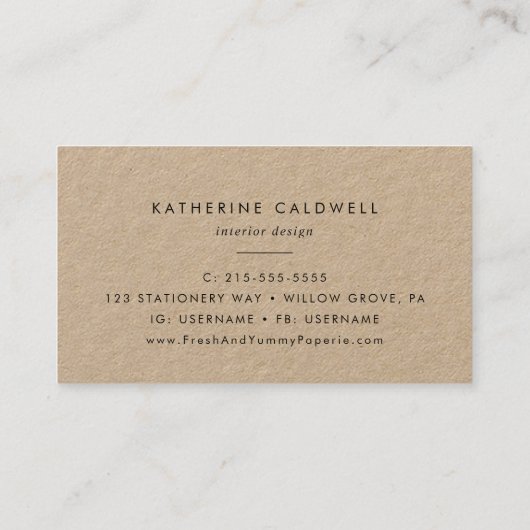 Typographie chic Carte de visite papier Kraft (Dos)