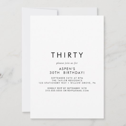 Typographie chic Invitation de fête du 30e anniver (Devant)