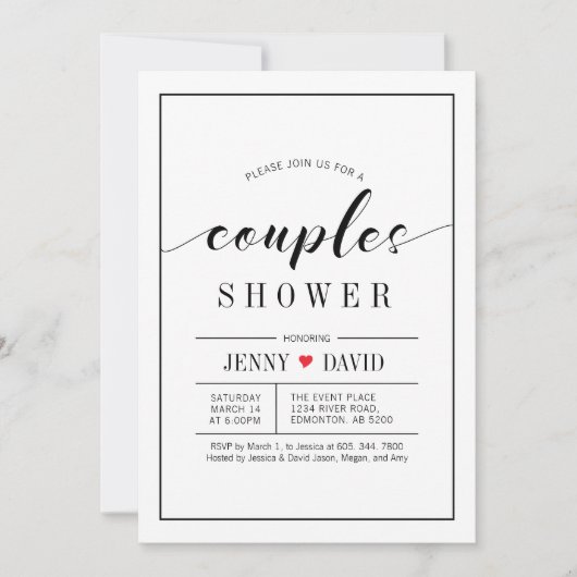 Typographie Chic Mariage Couples douche Invitation (Devant)