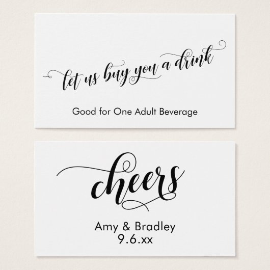 Typographie Chic Script Tickets de Boisson sur Fon (Devant & derrière)