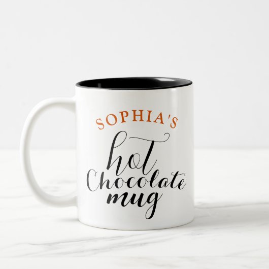 Typographie Chocolat Chaud Mug avec nom et initial (Gauche)