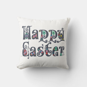 Typographie de Pâques joyeuse   Coussin décoratif