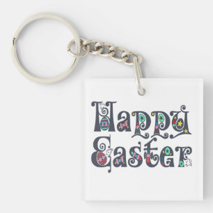Typographie de Pâques joyeuse Porte-clé
