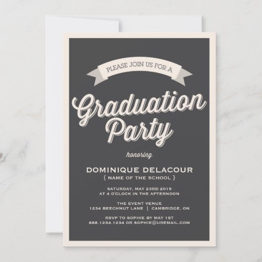 TYPOGRAPHIE DE RÉTRO GRAY GRADUY INVITATION PARTI (Devant)