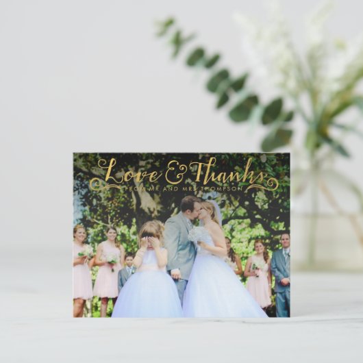 Typographie de script or Merci photo carte postale (Debout devant)