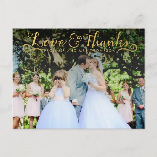 Typographie de script or Merci photo carte postale (Devant)