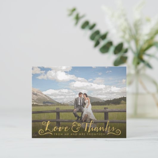 Typographie de script or Merci photo carte postale (Debout devant)