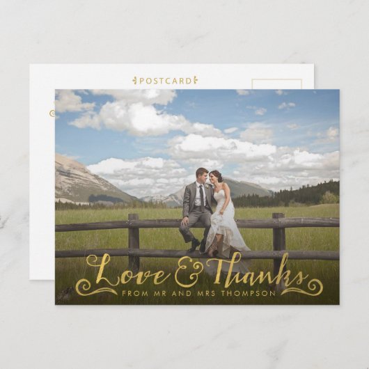 Typographie de script or Merci photo carte postale (Devant / Derrière)