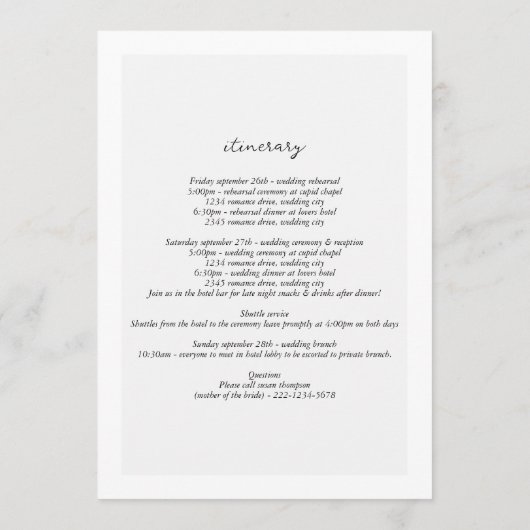 Typographie de script Programme de mariage Itinéra (Dos)