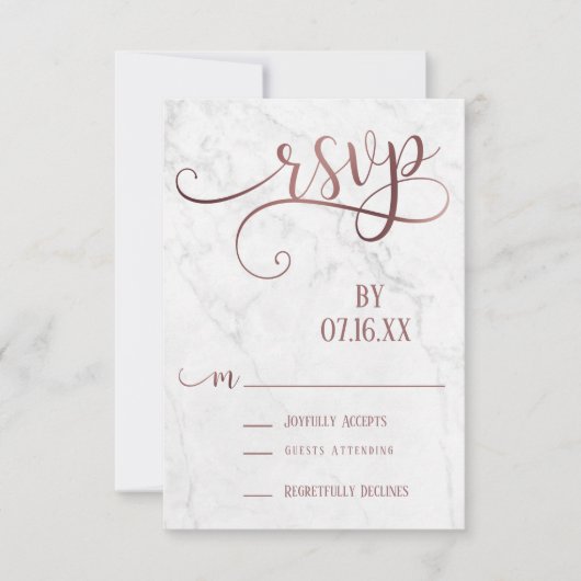 Typographie de script Rose Gold & Réponse RSVP en (Devant)