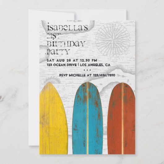 Typographie de surfeur rustique Invitation d'anniv (Dos)