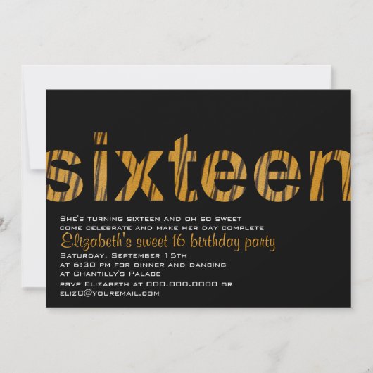 Typographie de Tigre Design Sweet 16 Invitation (Devant)