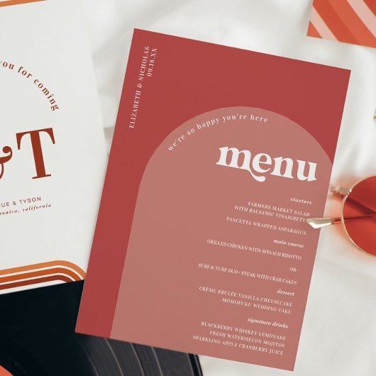 Typographie des années 70 rétro | Menu Mariage