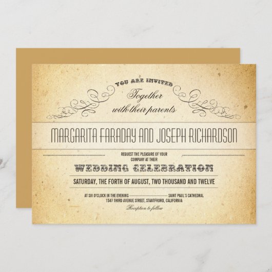 typographie design design invitations de mariage v (Devant / Derrière)