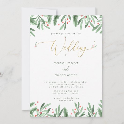 Typographie d'or Faire-part de mariage de Noël (Devant)