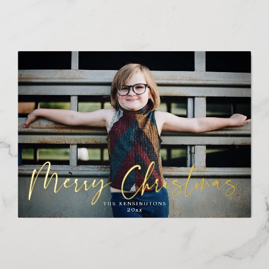 Typographie d'or Joyeux Noël Photo de vacances (Recto)