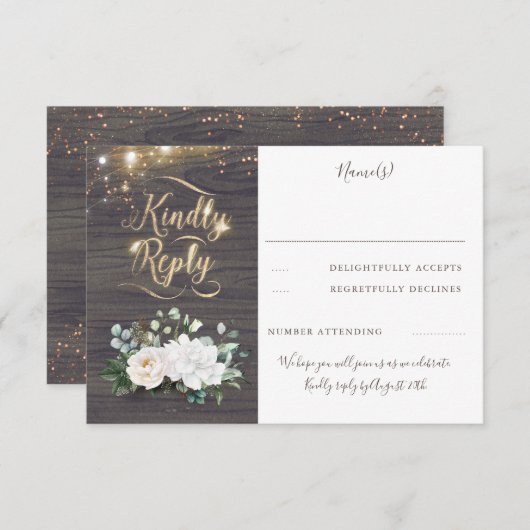 Typographie d'or Mariage de automne rustique RSVP (Devant / Derrière)