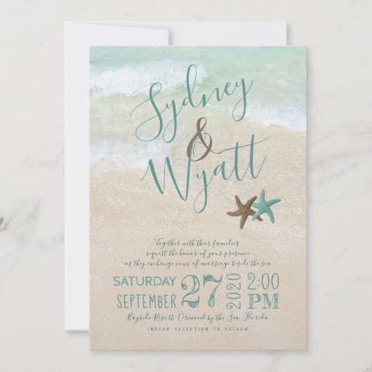 Typographie du sable de plage Starfish Faire-part  (Devant)