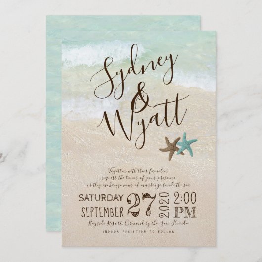 Typographie du sable de plage Starfish Faire-part  (Devant / Derrière)
