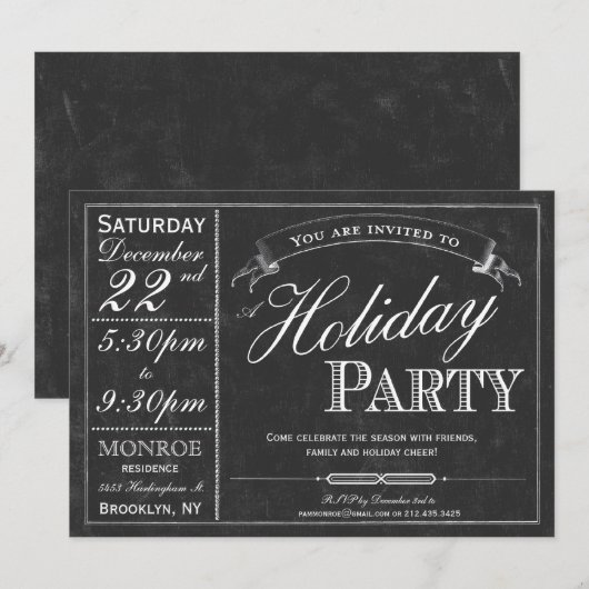 Typographie du tableau noir Invitation à une fête  (Devant / Derrière)