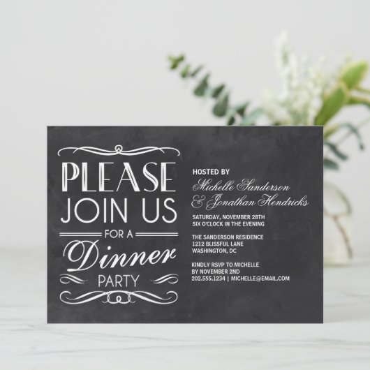 Typographie du tableau noir| Invitation du dîner (Debout devant)