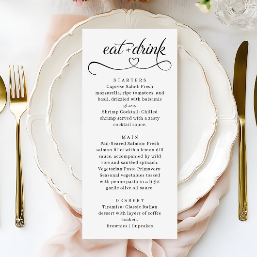 Typographie Élégante de Cœur Menu de Mariage Moder