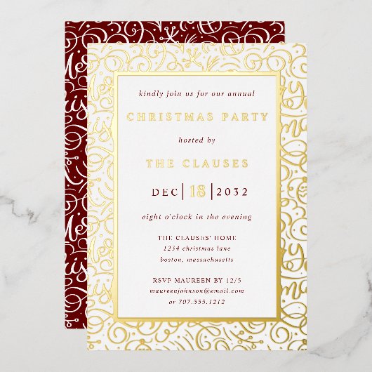 Typographie élégante Fête de Noël Foil Invitation (Recto/Verso)