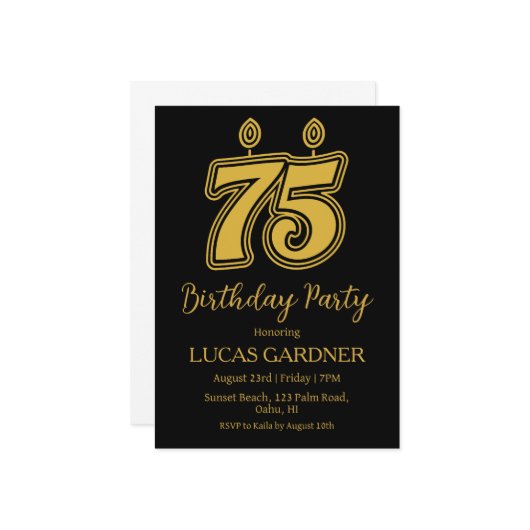 typographie élégante invitations 75e anniversaire (Devant/Arrière en situation)