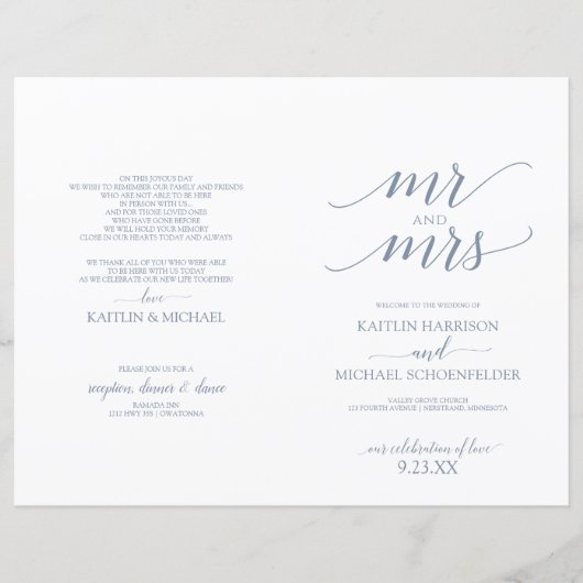 Typographie élégante Programmes de mariage Dusty B (Devant)