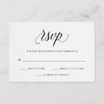 Typographie élégante sur papier aquarelle RSVP<br><div class="desc">Ces cartes RSVP de mariage simples et minimes comportent de la calligraphie noire sur un arrière - plan de papier blanc imitation aquarelle.</div>