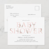 Typographie florale Invitation Baby shower rose (Devant / Derrière)