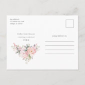 Typographie florale Invitation Baby shower rose (Dos)