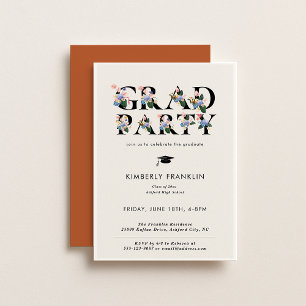 Typographie florale moderne GRAD PARTY Invitation