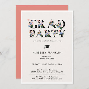 Typographie florale moderne GRAD PARTY Invitation