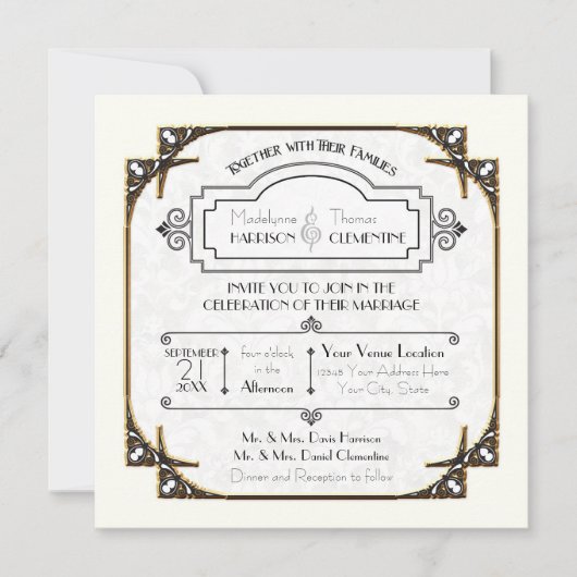 Typographie Gold Frame Art Déco Grand Invitation G (Devant)