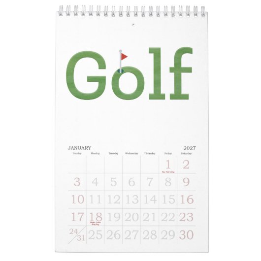 Typographie GOLF 2026 Calendrier mural (Jan 2027)