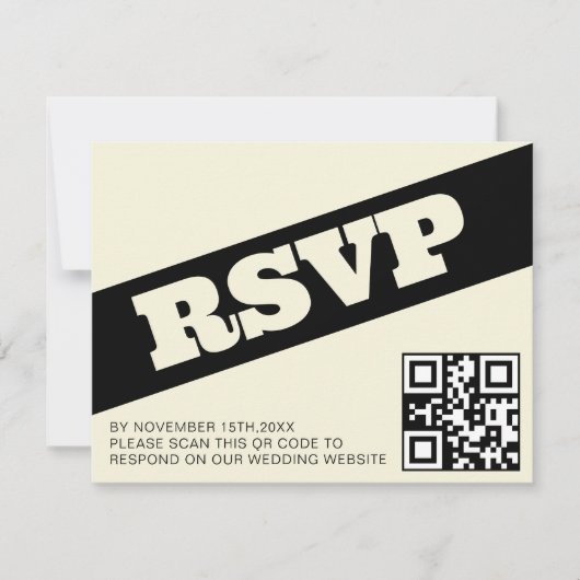 Typographie Gras QR RSVP Black Ecru Modern Mariage (Devant)